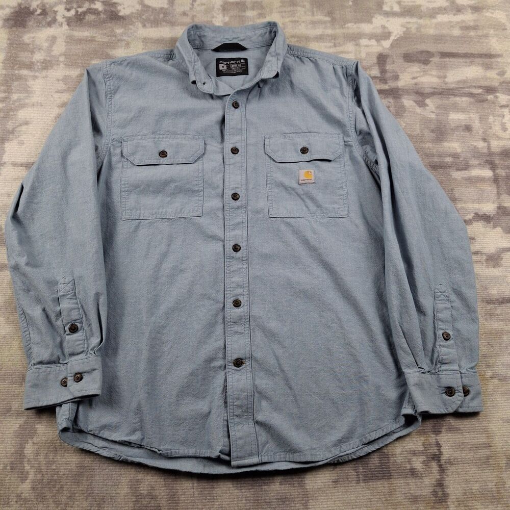 Carhartt Loose Fit Canvas Work Shirt Mens Medium M Slate Blue Long Sleeve